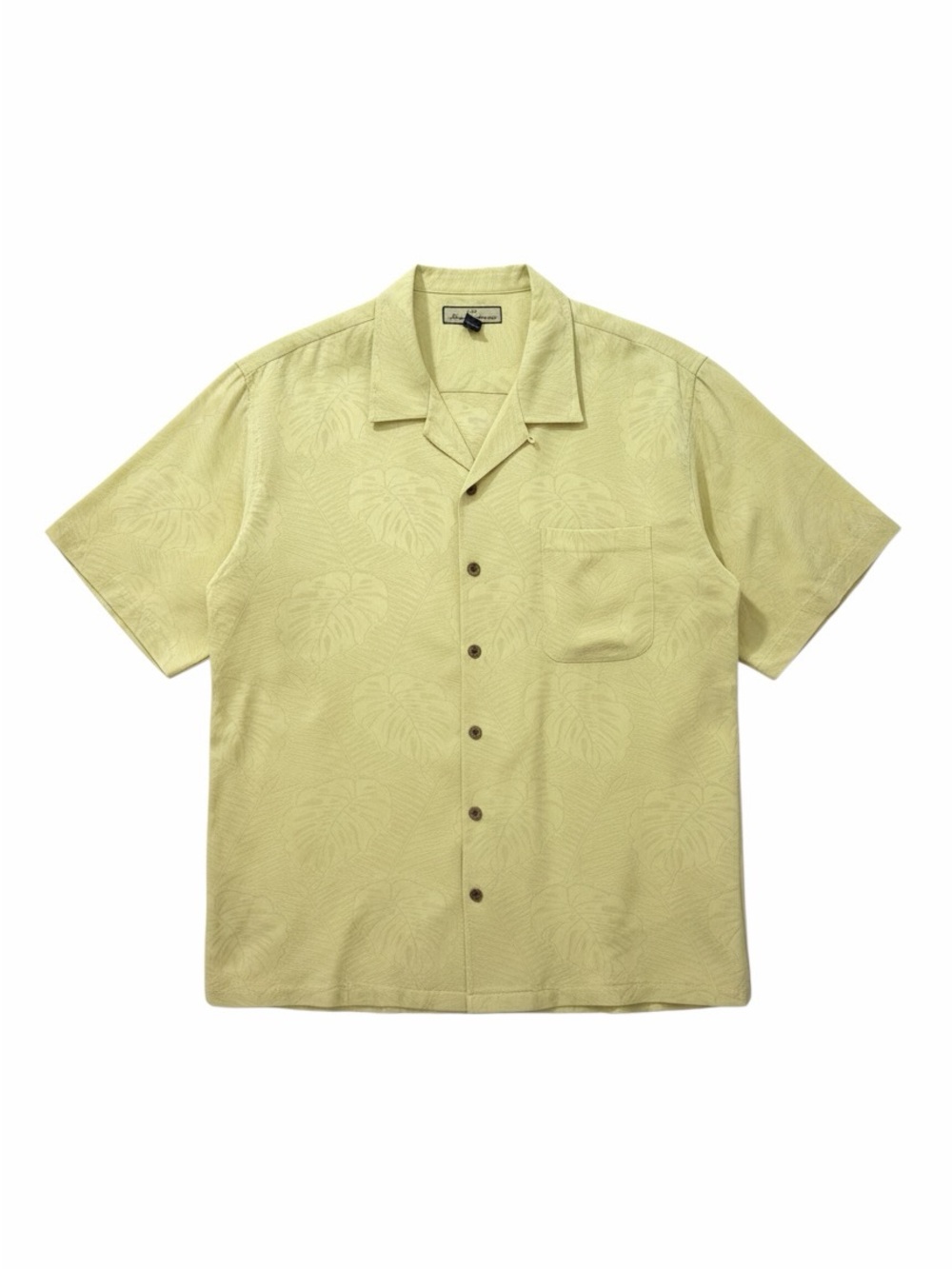 Tommy Bahama Jacquard Weave Light Yellow Short-Sleeve Silk Camp Collar Shirt